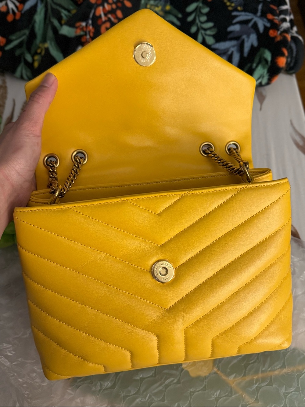 Saint Laurent Yellow Quilted Leather Satchel with YSL Logo - Picture 4 of 7